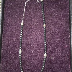 Waykins Wave | Silver-Tone & Dark Grey Wood Surfer Beaded Necklace